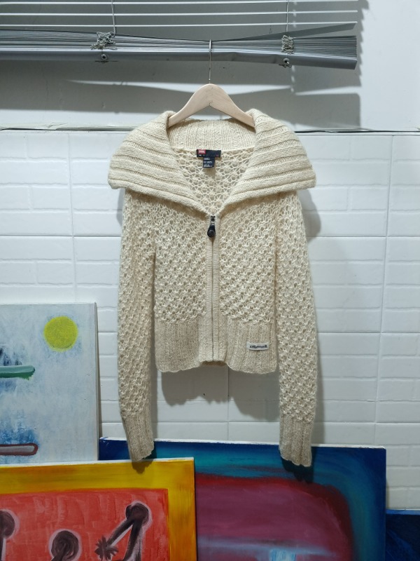 DIESEL wide collar mohair crop knit jacket
